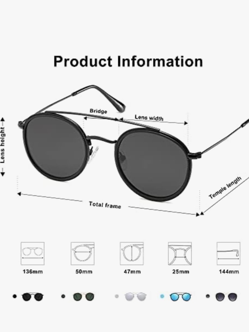 SOJOS Black Retro Round Double Bridge Polarized Sunglasses - Picture 8 of 8